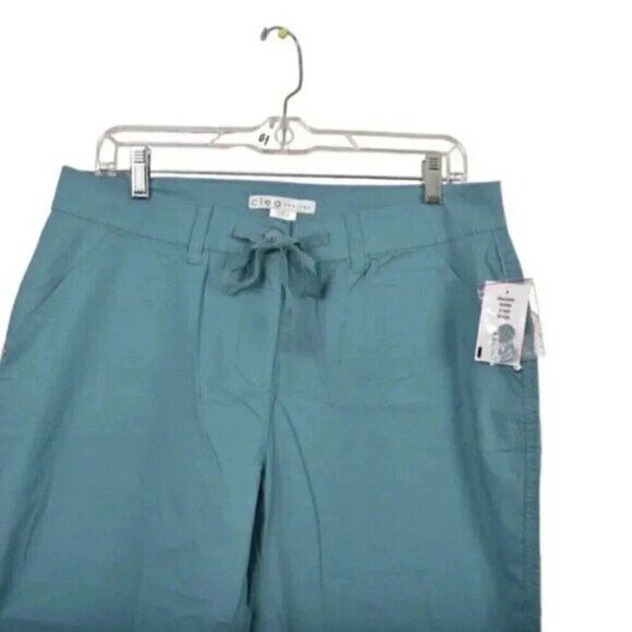 NWT Cleo Petites Capri Pants Turquoise Blue Pull On Size 12 - Picture 2 of 9
